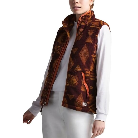 The North Face Campshire 2.0 Fleece Vest Garnet Red California Geo Print Size M - Picture 1 of 10